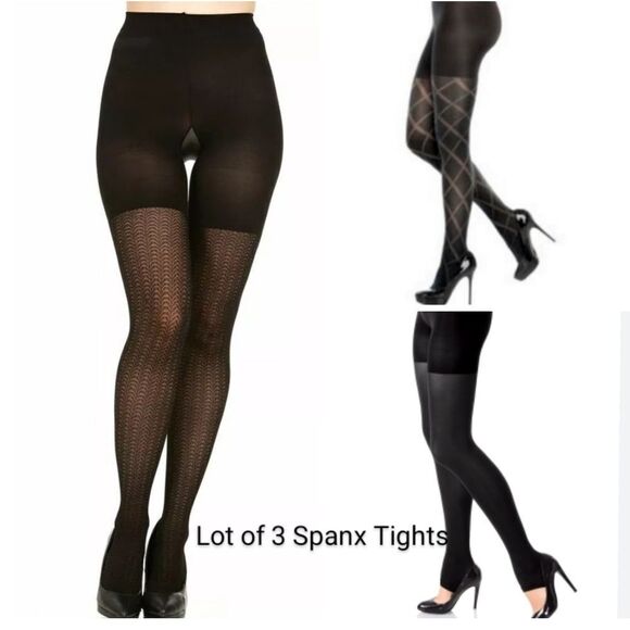 Lot of 3 Spanx Shaping Tights Convertible Charcoal Flipside Diamond Wishbone 2/B - Picture 1 of 10